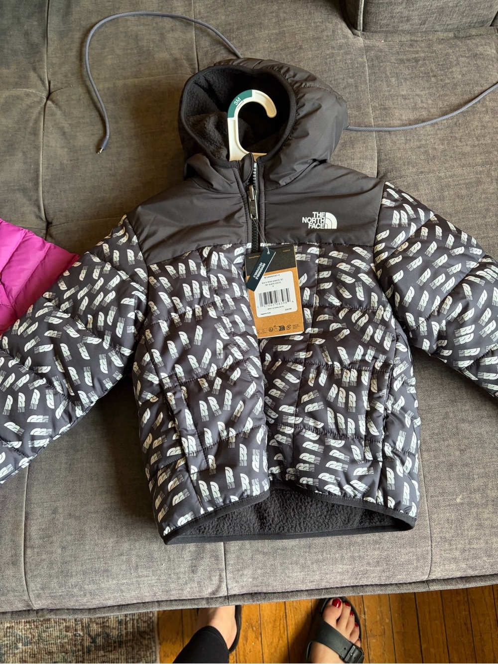 The North Face Kids' Black Logo-Print Puffer Jacket 4t REVERSIBLE NWT